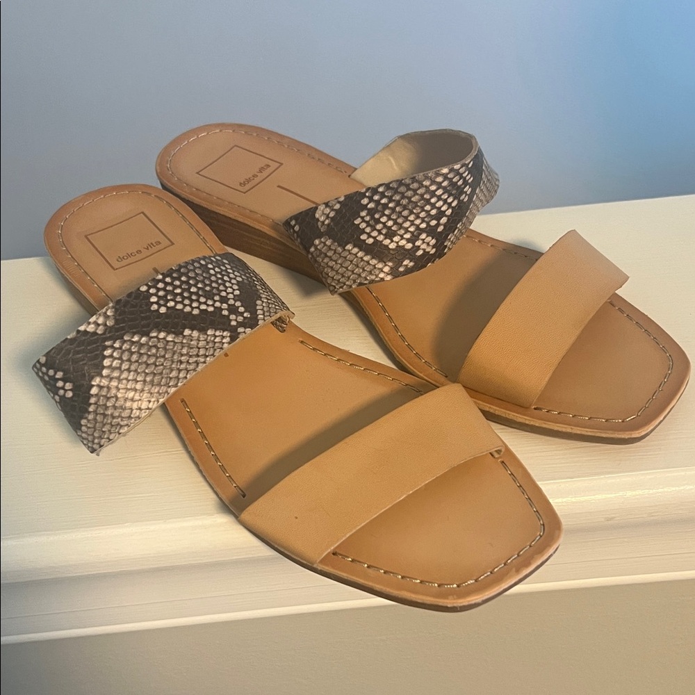Dolce Vita Tan and Snake Print Sandals